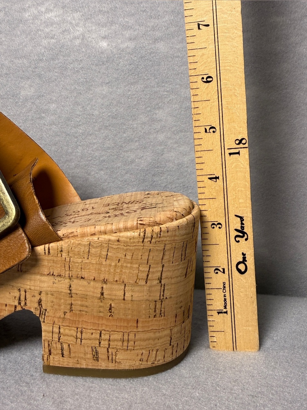 Kork Ease tan leather platform slip ons - sandals heels cork sole buckle size 9M - Picture 9 of 9